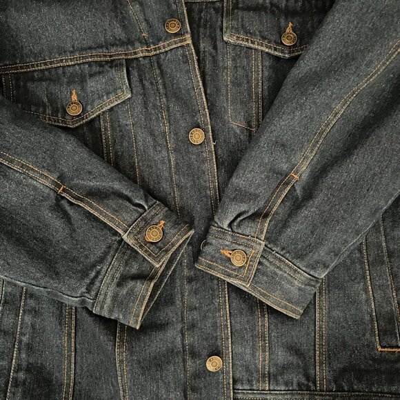 Oscar Jeans Dark Denim Jean Jacket Sherpa vintage Size large - Picture 5 of 6